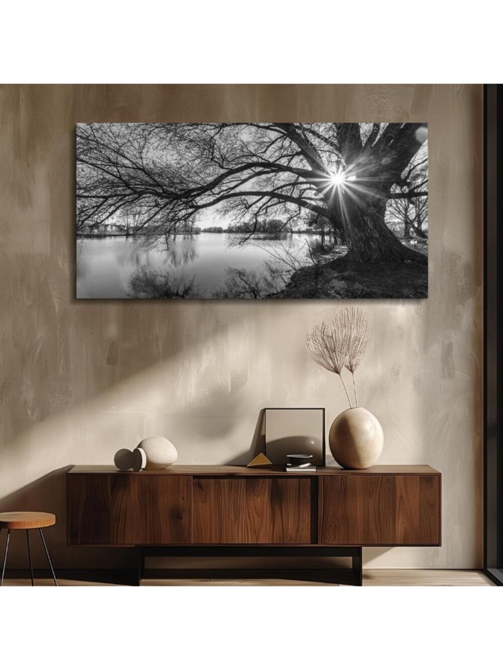 Black and White Forest Wall Art - Sunrise Tree Canvas Print for Bedroom & Living - Picture 5 of 7